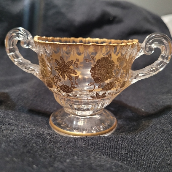 Vintage Cambridge Rose Point Gold Encrusted Individual Size Sugar & Creamer Set - Picture 5 of 7